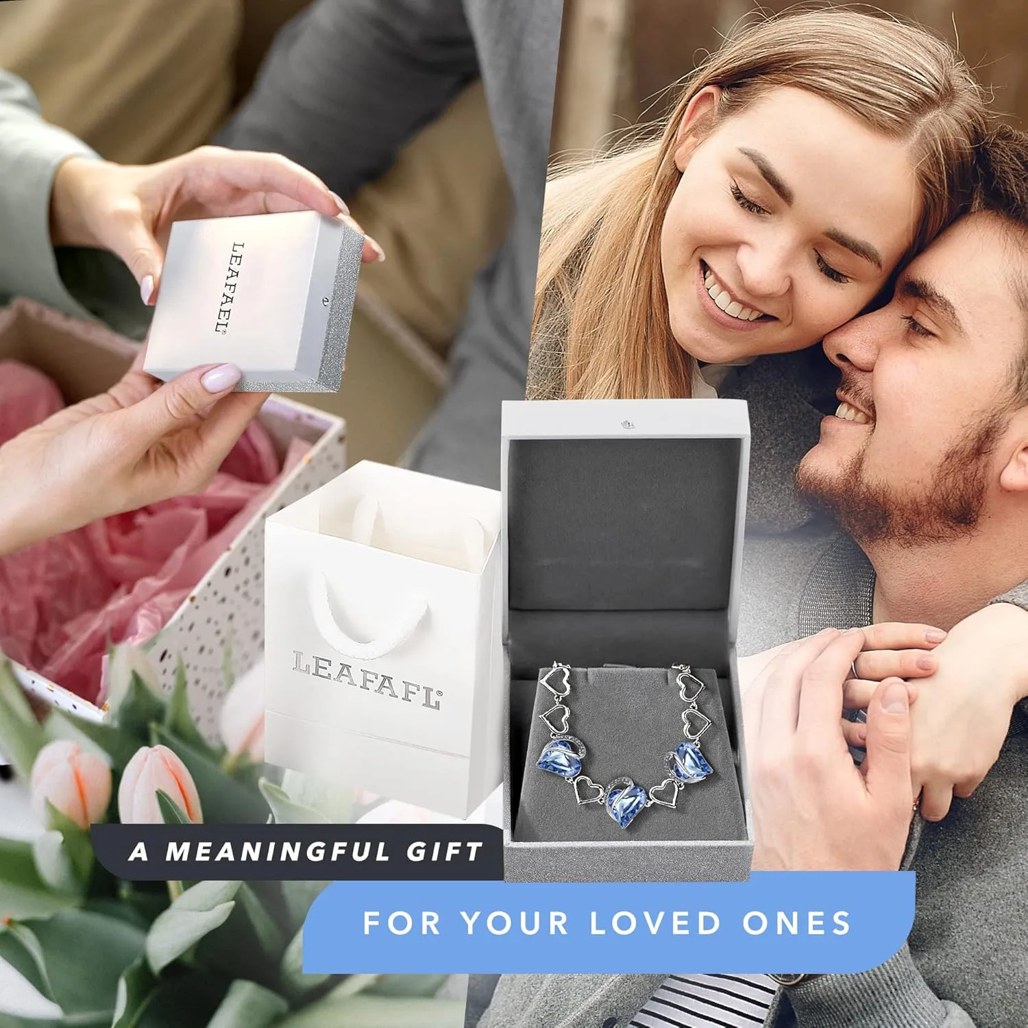 Leafael Valentine's Day Heart Link Bracelets for Women, Infinity Love Birthstone Crystal Charms or Healing Stones, Silver Plated Jewelry Gifts for Her, 7-inch Chain and 2-inch Extender