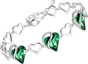 Leafael Valentine's Day Heart Link Bracelets for Women, Infinity Love Birthstone Crystal Charms or Healing Stones, Silver Plated Jewelry Gifts for Her, 7-inch Chain and 2-inch Extender