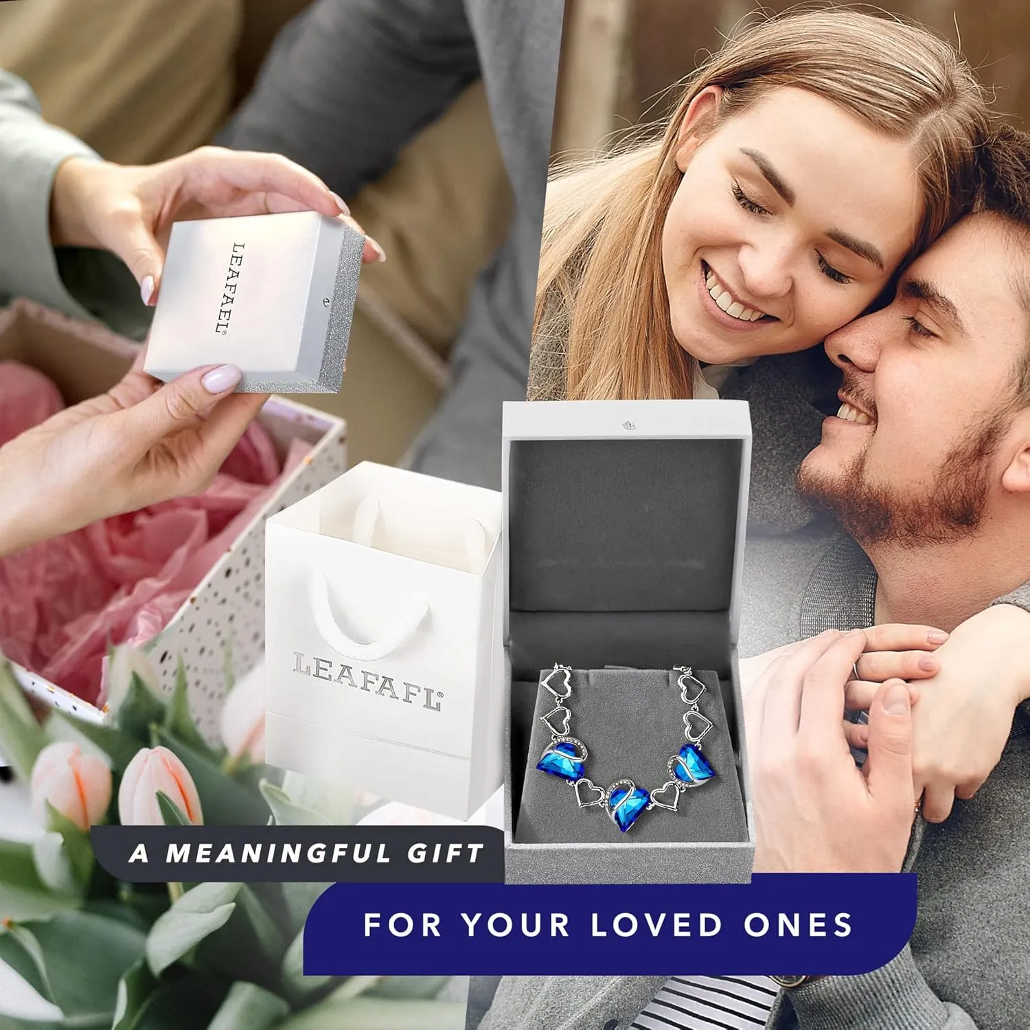 Leafael Valentine's Day Heart Link Bracelets for Women, Infinity Love Birthstone Crystal Charms or Healing Stones, Silver Plated Jewelry Gifts for Her, 7-inch Chain and 2-inch Extender