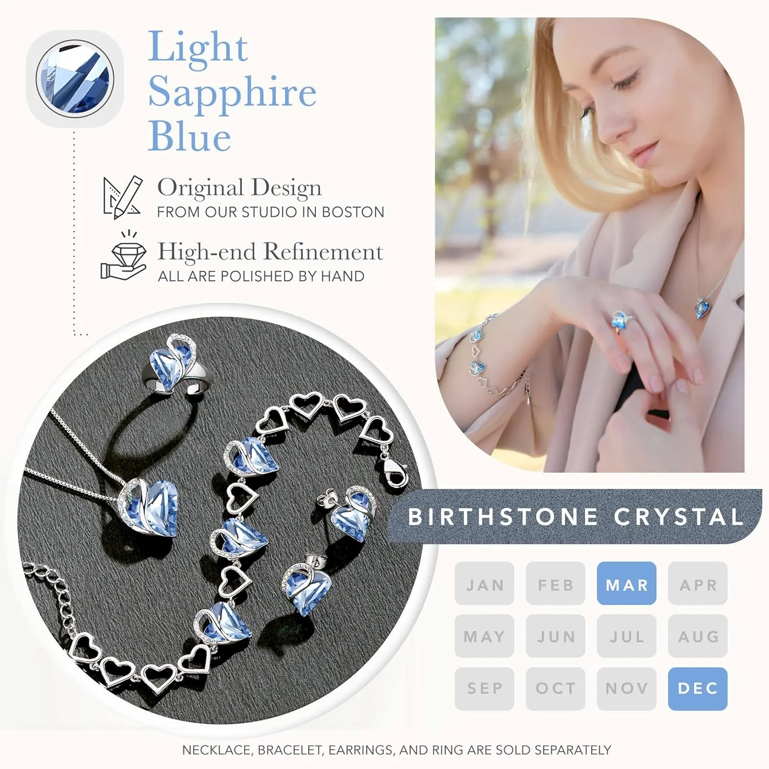Leafael Valentine's Day Heart Link Bracelets for Women, Infinity Love Birthstone Crystal Charms or Healing Stones, Silver Plated Jewelry Gifts for Her, 7-inch Chain and 2-inch Extender