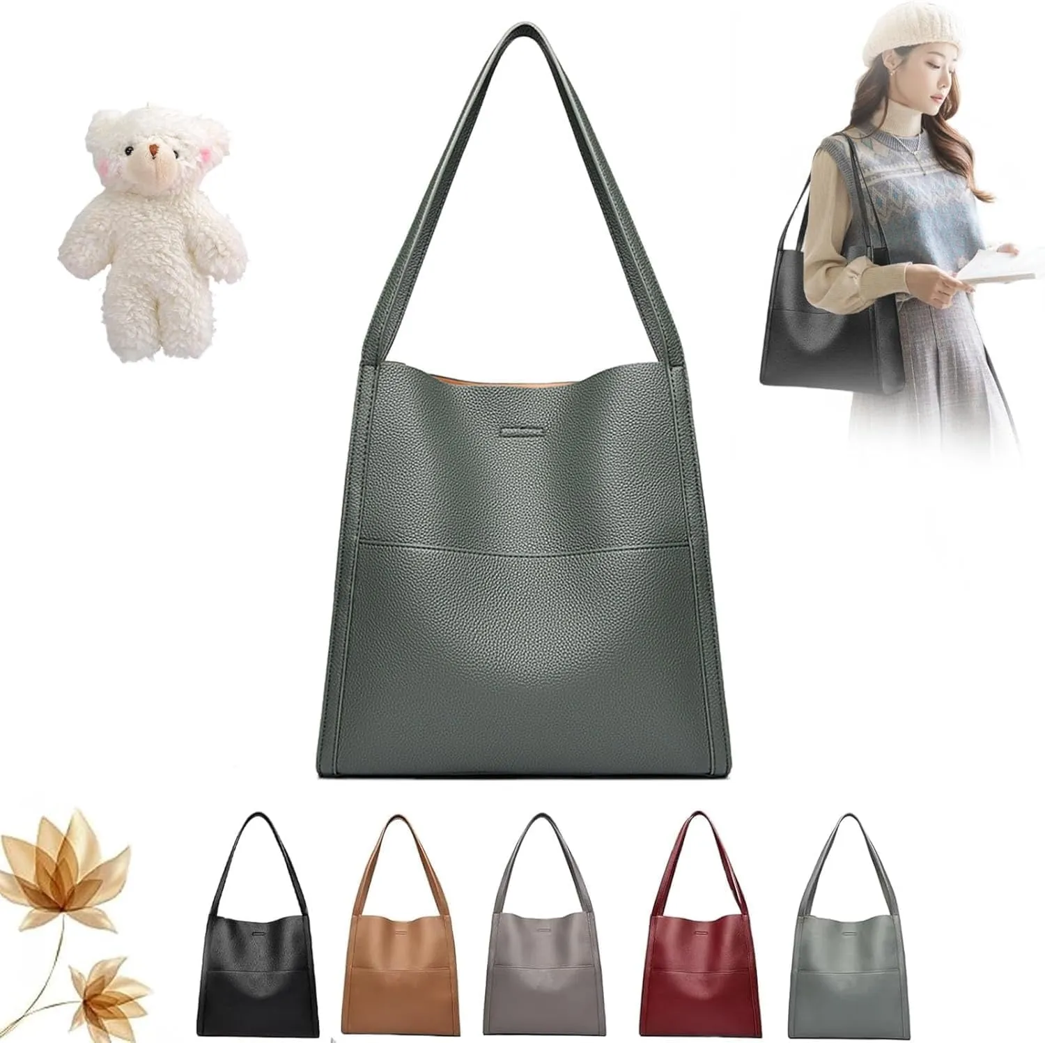 Leather Tote Bucket Bags Hobo Shoulder Bags Purse and Handbags for Women Trendy