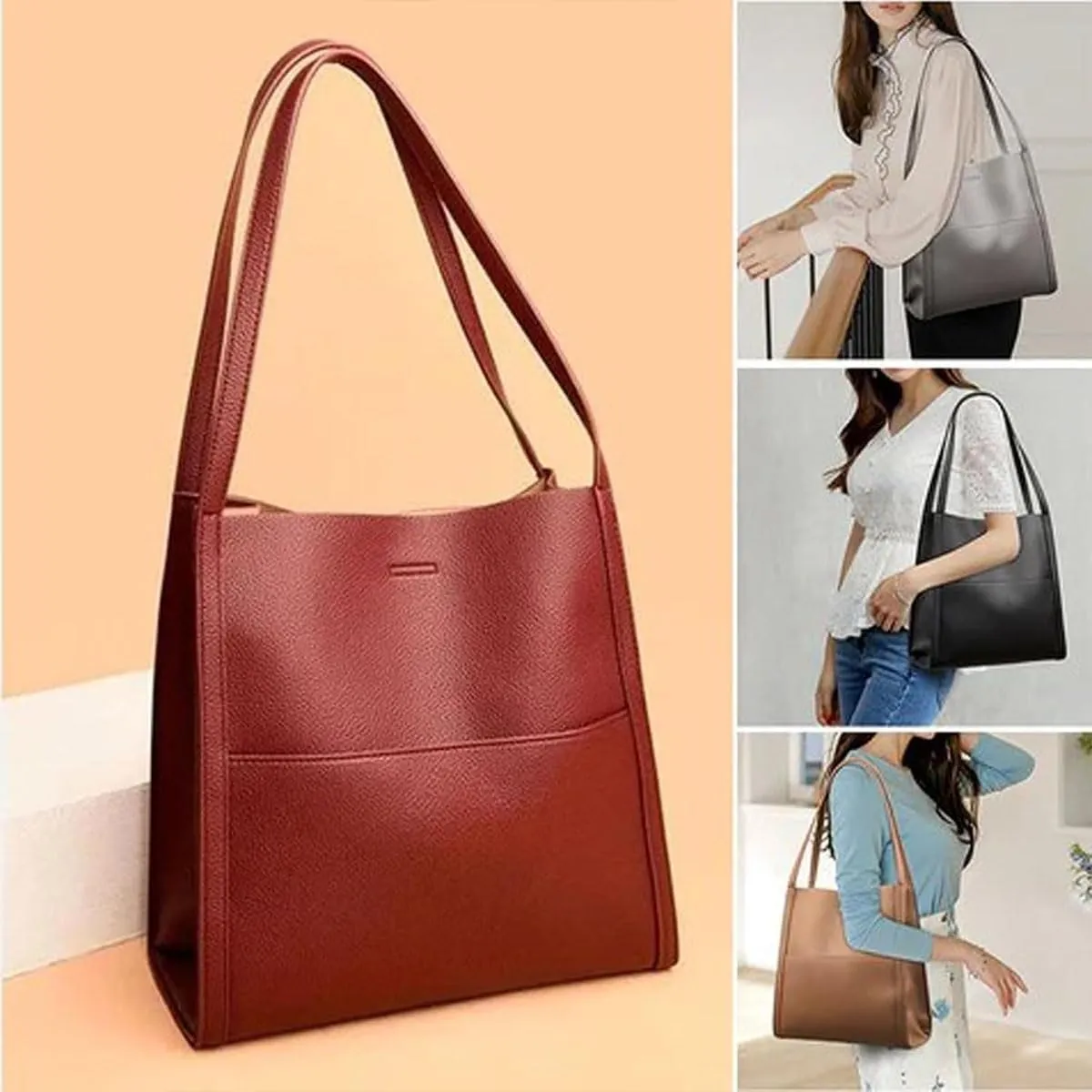 Leather Tote Bucket Bags Hobo Shoulder Bags Purse and Handbags for Women Trendy