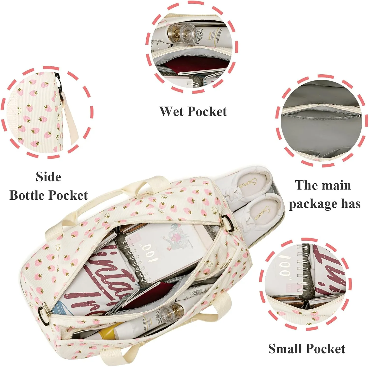 LEDAOU Gym Bag Duffle Women Dance Bags with Wet Pocket Overnight Bag with Waterproof Shoe Pouch for Girls Kids Travel Foldable Bag