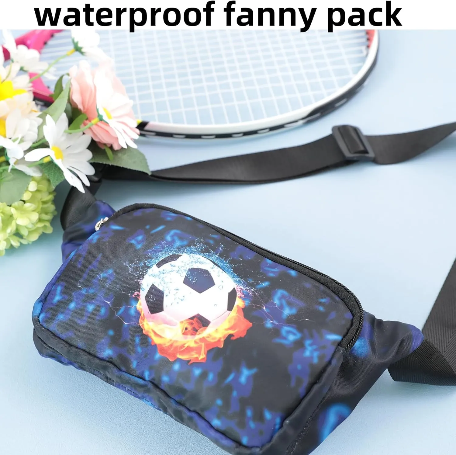 LEDAOU Kids Fanny Pack Belt Bag Boys Crossbody Bag Hip Pack Boys Bum Bag Lightweight Chest Bag Small Travel Essential for Casual Running Traveling Hiking Gifts (Blue Soccer)
