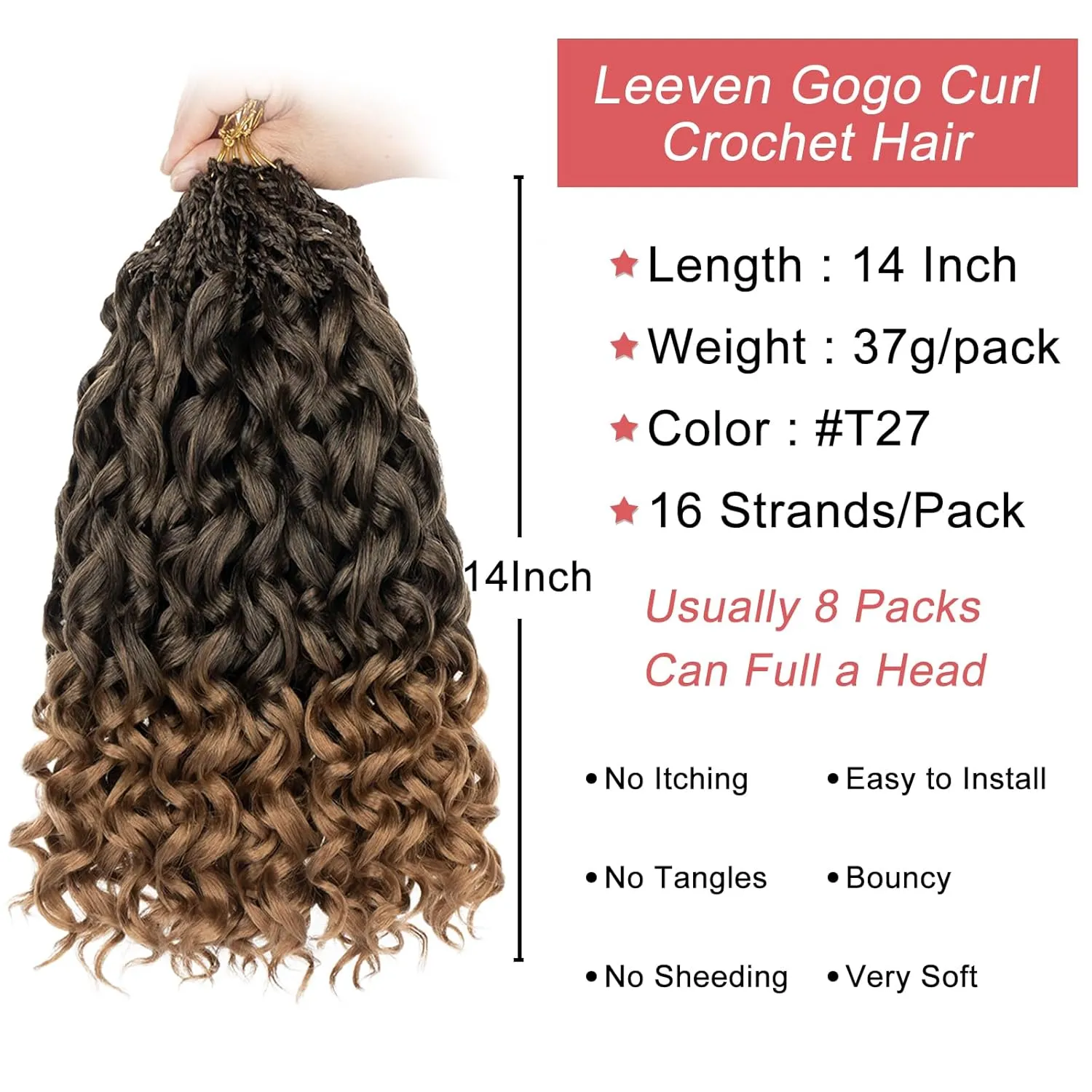 Leeven Gogo Curl Crochet Hair 14 Inch 8 Packs Ombre Honey Blonde Pre Looped Ocean Wave Crochet Hair Beach Curl Bohemian Box Braids Curly Synthetic Water Wave Braiding Hair for Women