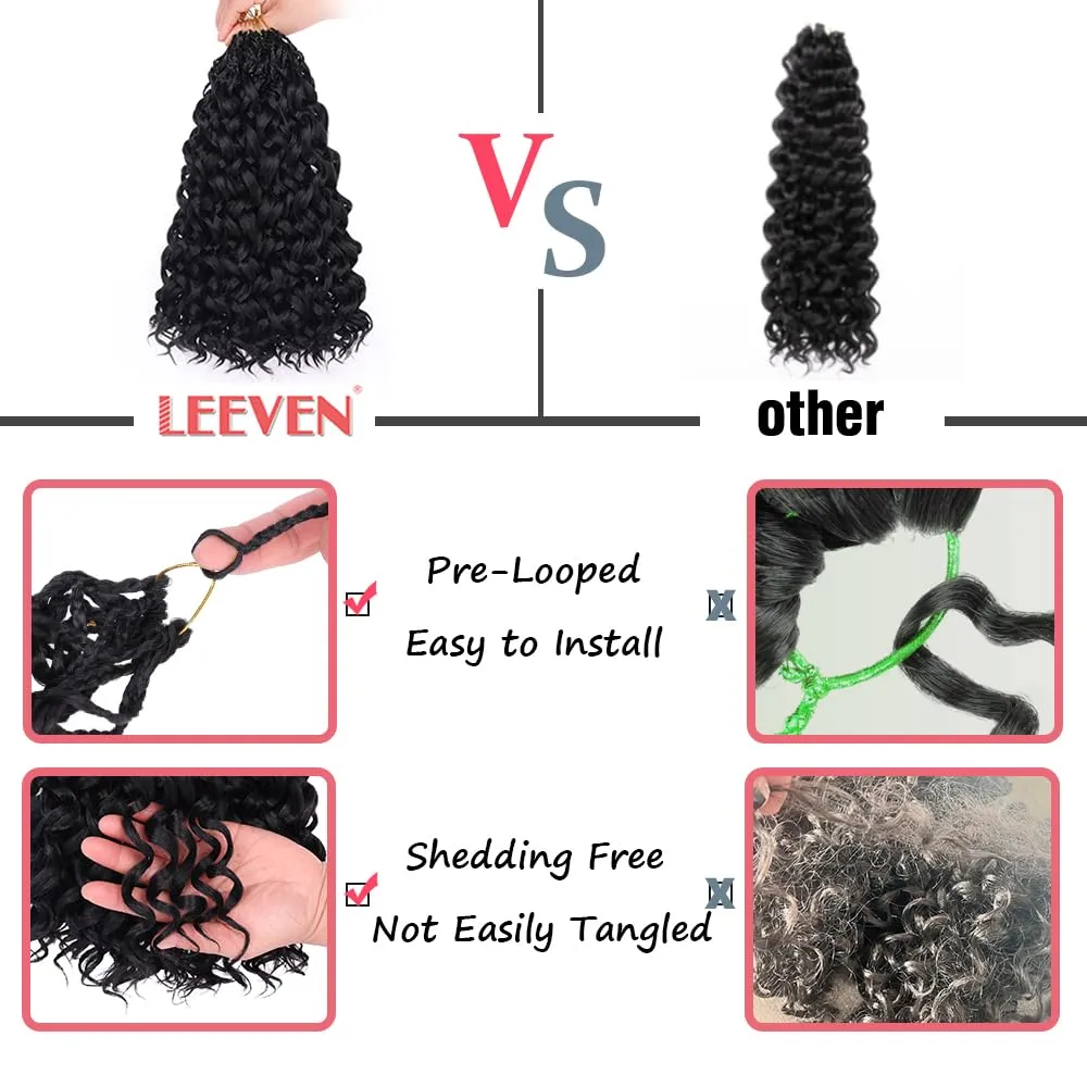 Leeven Gogo Curl Crochet Hair 14 Inch 8 Packs Ombre Honey Blonde Pre Looped Ocean Wave Crochet Hair Beach Curl Bohemian Box Braids Curly Synthetic Water Wave Braiding Hair for Women