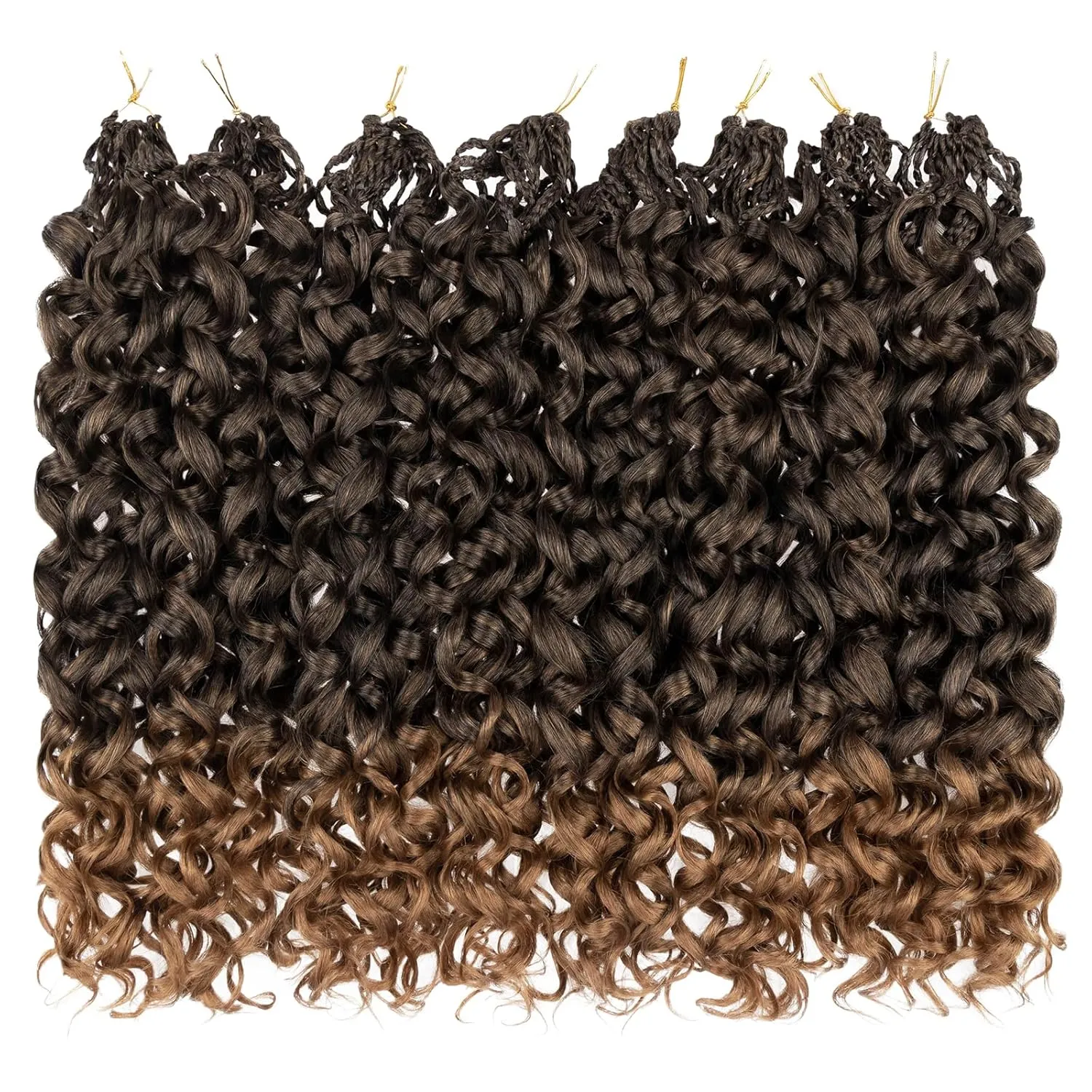 Leeven Gogo Curl Crochet Hair 14 Inch 8 Packs Ombre Honey Blonde Pre Looped Ocean Wave Crochet Hair Beach Curl Bohemian Box Braids Curly Synthetic Water Wave Braiding Hair for Women