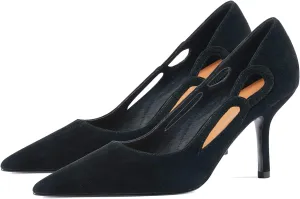 LEHOOR Women Kitten Heel Pumps Pointed Toe Suede Stilettos High Heel Dress Shoes Rainbow Slip On 2.5”Heels Cutout Sandals Multicolor Patchwork for Bridal Wedding Office Ladies Evening Party 4-11 M US