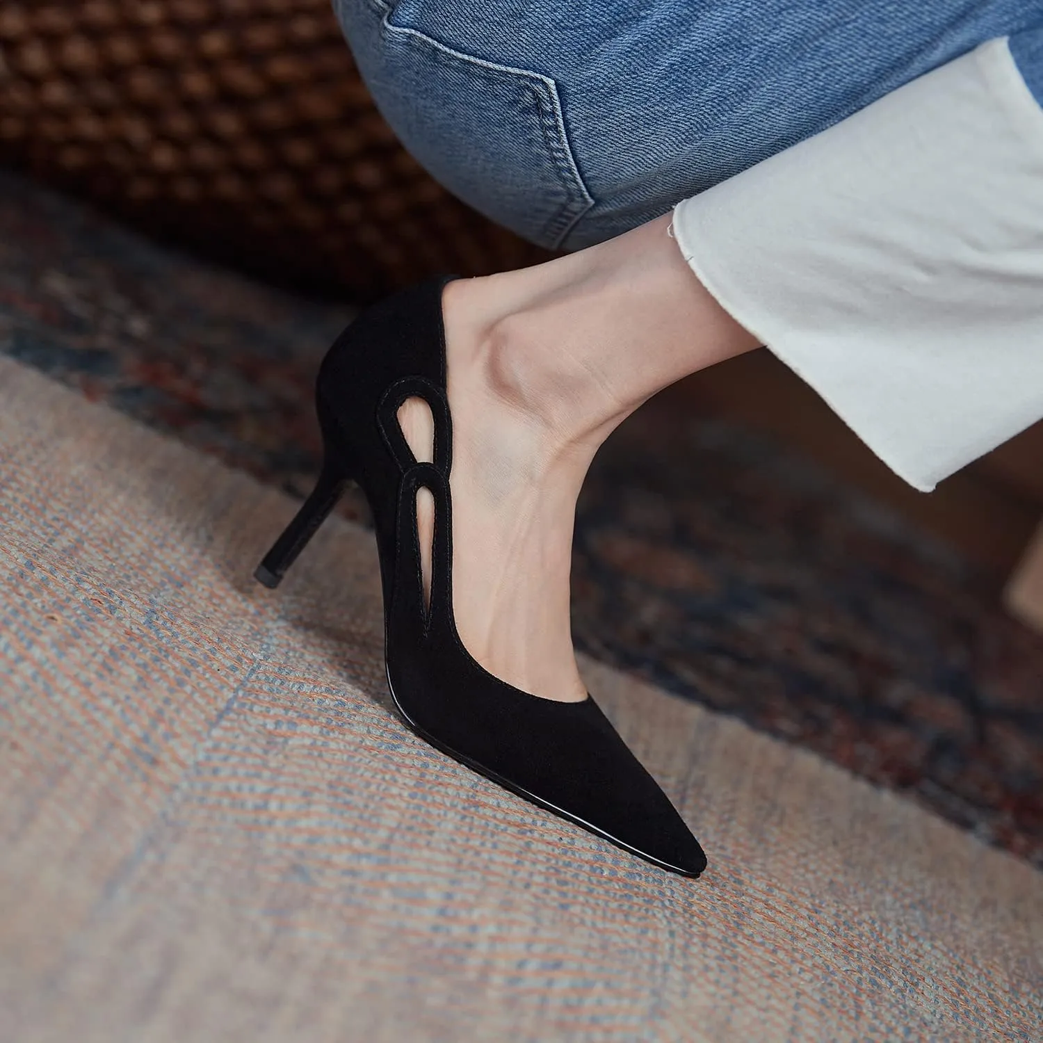 LEHOOR Women Kitten Heel Pumps Pointed Toe Suede Stilettos High Heel Dress Shoes Rainbow Slip On 2.5”Heels Cutout Sandals Multicolor Patchwork for Bridal Wedding Office Ladies Evening Party 4-11 M US
