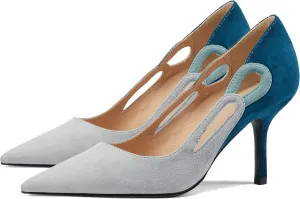 LEHOOR Women Kitten Heel Pumps Pointed Toe Suede Stilettos High Heel Dress Shoes Rainbow Slip On 2.5”Heels Cutout Sandals Multicolor Patchwork for Bridal Wedding Office Ladies Evening Party 4-11 M US