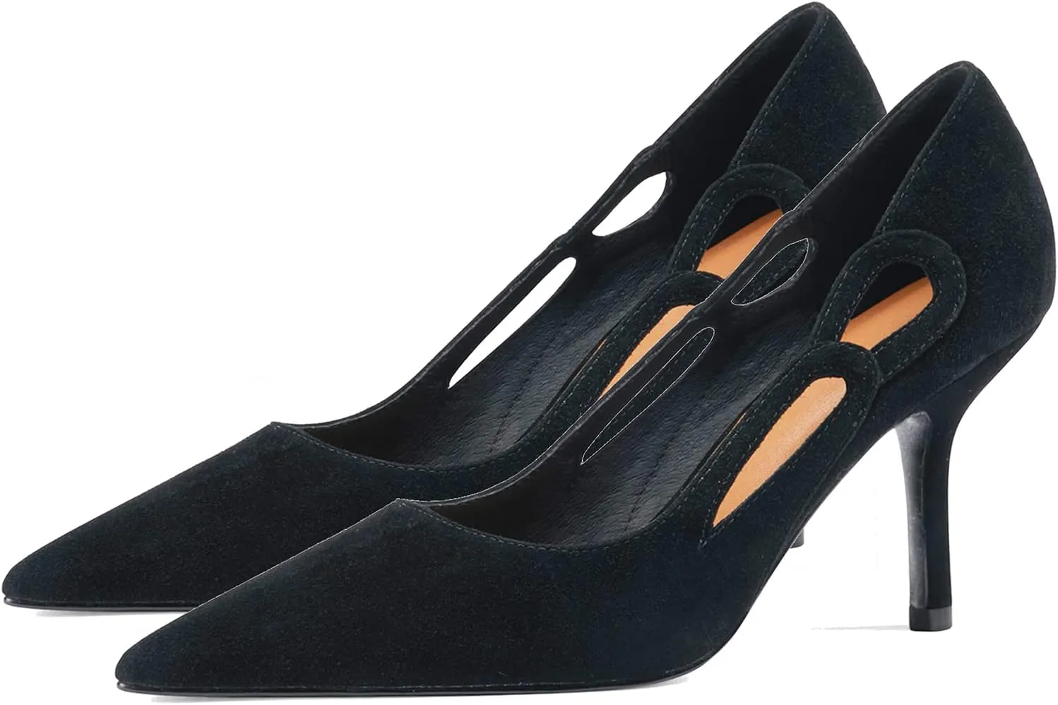 LEHOOR Women Kitten Heel Pumps Pointed Toe Suede Stilettos High Heel Dress Shoes Rainbow Slip On 2.5”Heels Cutout Sandals Multicolor Patchwork for Bridal Wedding Office Ladies Evening Party 4-11 M US