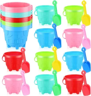 Leitee 20 Pcs Beach Buckets and Sand Shovels Set for Kids Summer Beach Toys Set 5.9 Inch Plastic Castle Shaped Sand Bucket and Shovels Gift for Boys Girls Swimming Pool (Round,Classic Color)