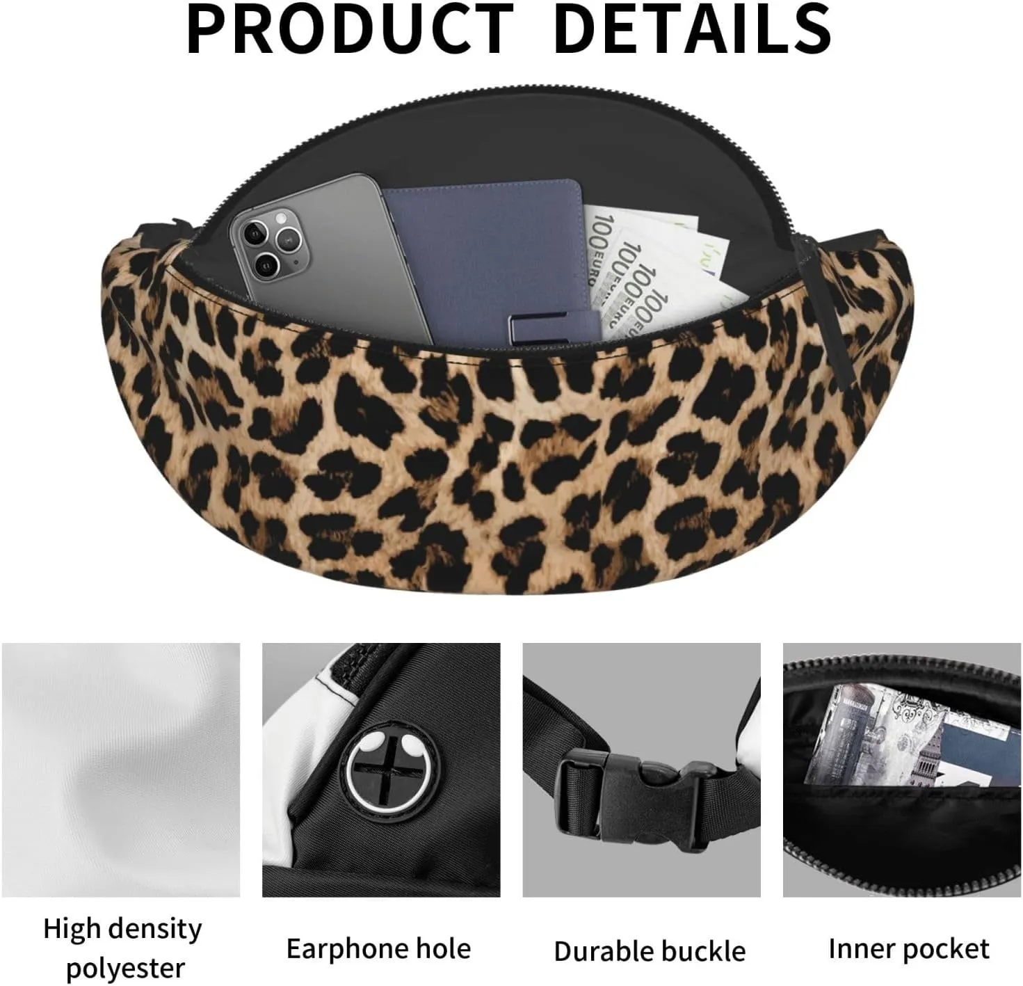 Leopard Print Cheetah Skin African Animal Fashion Casual Fanny Pack Waist Bag Men Women Adjustable Belt Waist Bag For Travel Hiking Cycling Running Festival Carnival