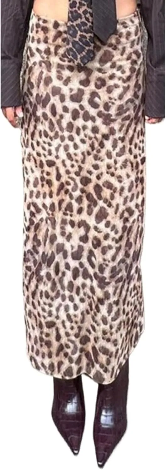 Leopard Print Skirt Cheetah Print Long Skirts for Women Trendy Y2k Summer Skirts Maxi Skirt