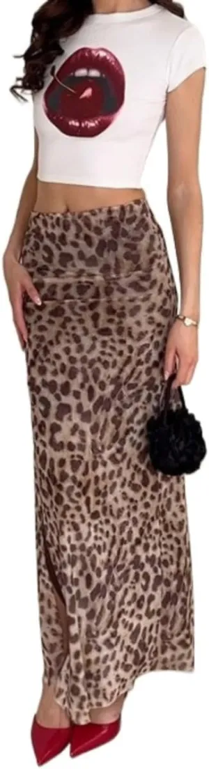 Leopard Print Skirt Cheetah Print Long Skirts for Women Trendy Y2k Summer Skirts Maxi Skirt