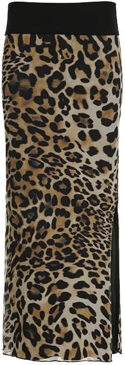 Leopard Print Skirt Cheetah Print Long Skirts for Women Trendy Y2k Summer Skirts Maxi Skirt