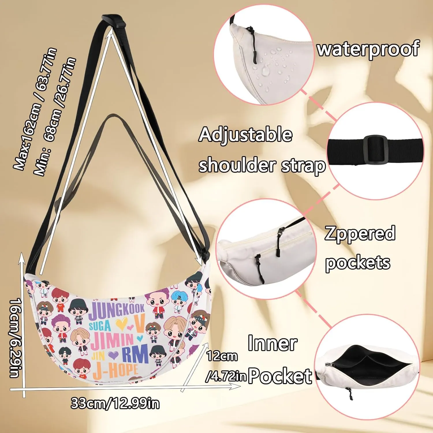 LEVLO Korean Group Army Crossbody Bag K-pop Members Fans Gift Members Name Shoulder Bag K-pop Lover Merchandise