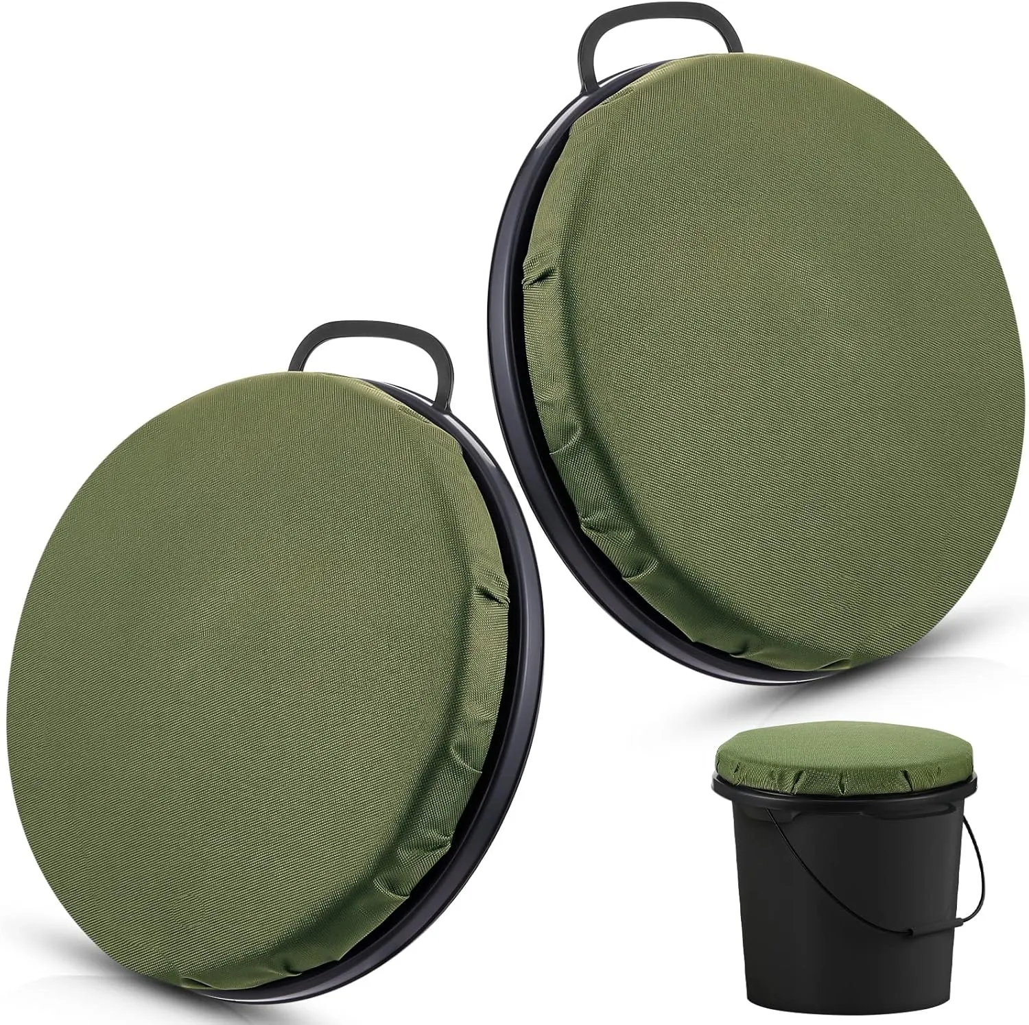 Lewtemi 2 Pcs 5 Gallon Bucket Seats 360 Degree Swivel Bucket Seat 2 Inch Thick Green Padded Cushion Lid with Waterproof Cover for Dove Duck Hunting Fishing Baseball Gardening and Camping