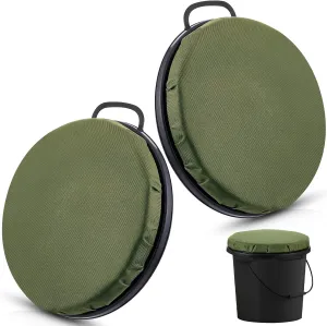 Lewtemi 2 Pcs 5 Gallon Bucket Seats 360 Degree Swivel Bucket Seat 2 Inch Thick Green Padded Cushion Lid with Waterproof Cover for Dove Duck Hunting Fishing Baseball Gardening and Camping