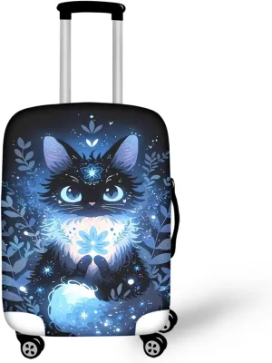 Lightweight Luggage Cover, Travel Suitcase Protector Dustproof Protector Machine Washable Lightweight for Long Journeys & Family Trips Black Cat