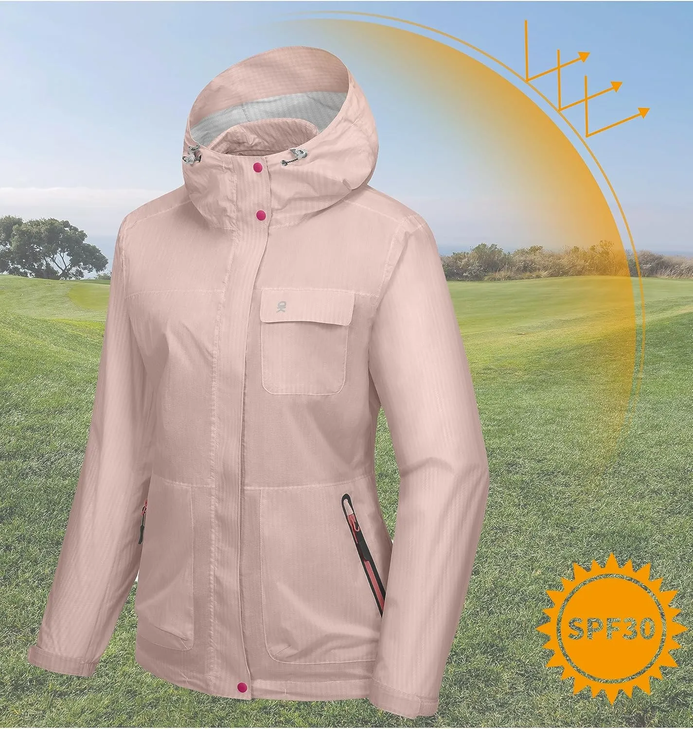 Little Donkey Andy Women's Waterproof Rain Jacket Lightweight Raincoat, Hooded Sun Protection Windbreaker for Outdoor Golf