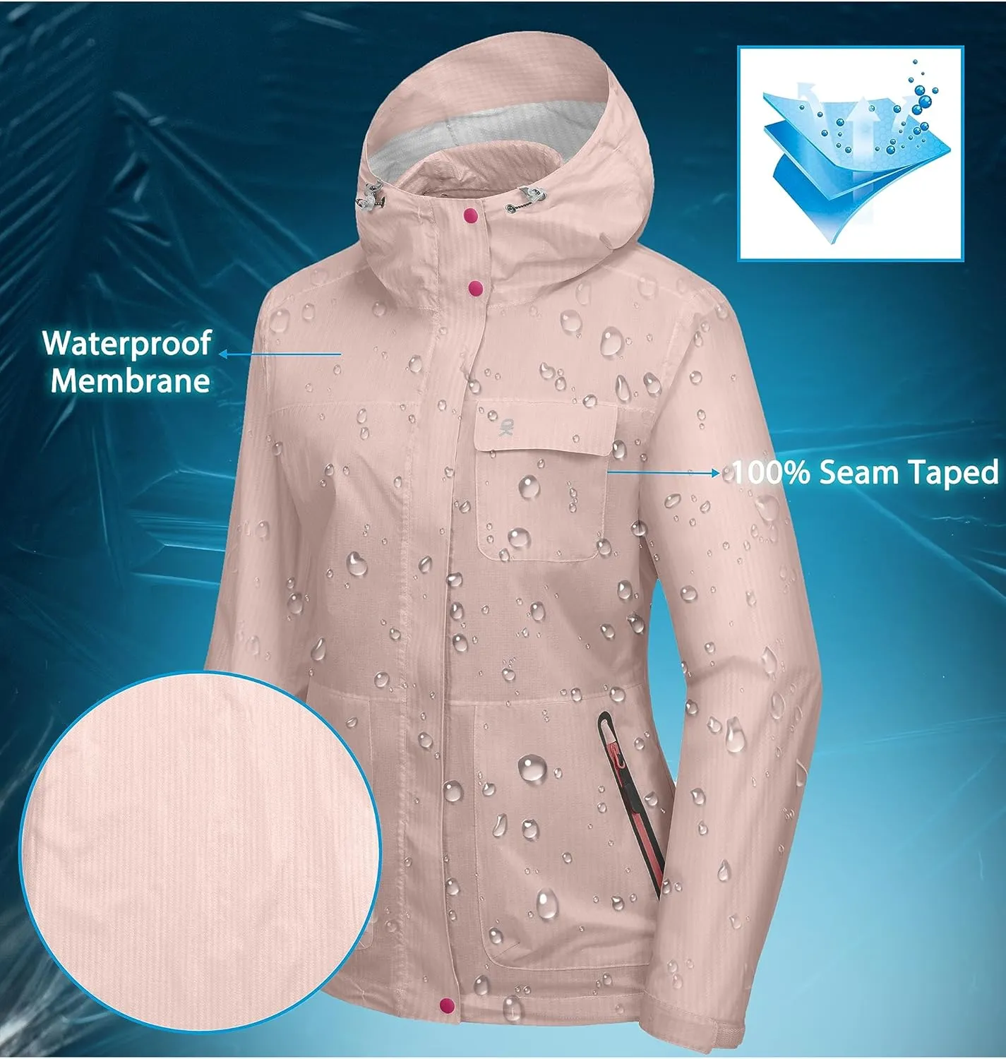 Little Donkey Andy Women's Waterproof Rain Jacket Lightweight Raincoat, Hooded Sun Protection Windbreaker for Outdoor Golf