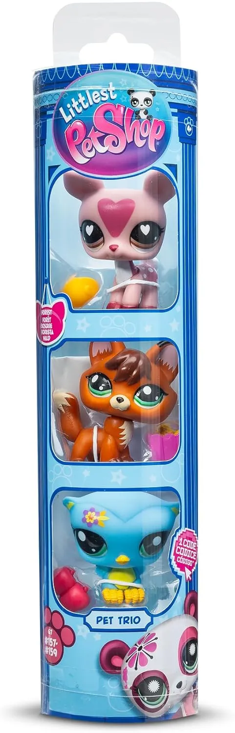 Littlest Pet Shop Bandai Series 3 Pet Trio Tube Forest Pets | Each Pet Trio Tube Contains 3 LPS Mini Pet Toys 3 Accessories 1 Collector Card and 1 Virtual Code | Collectable Toys for Girls and Boys