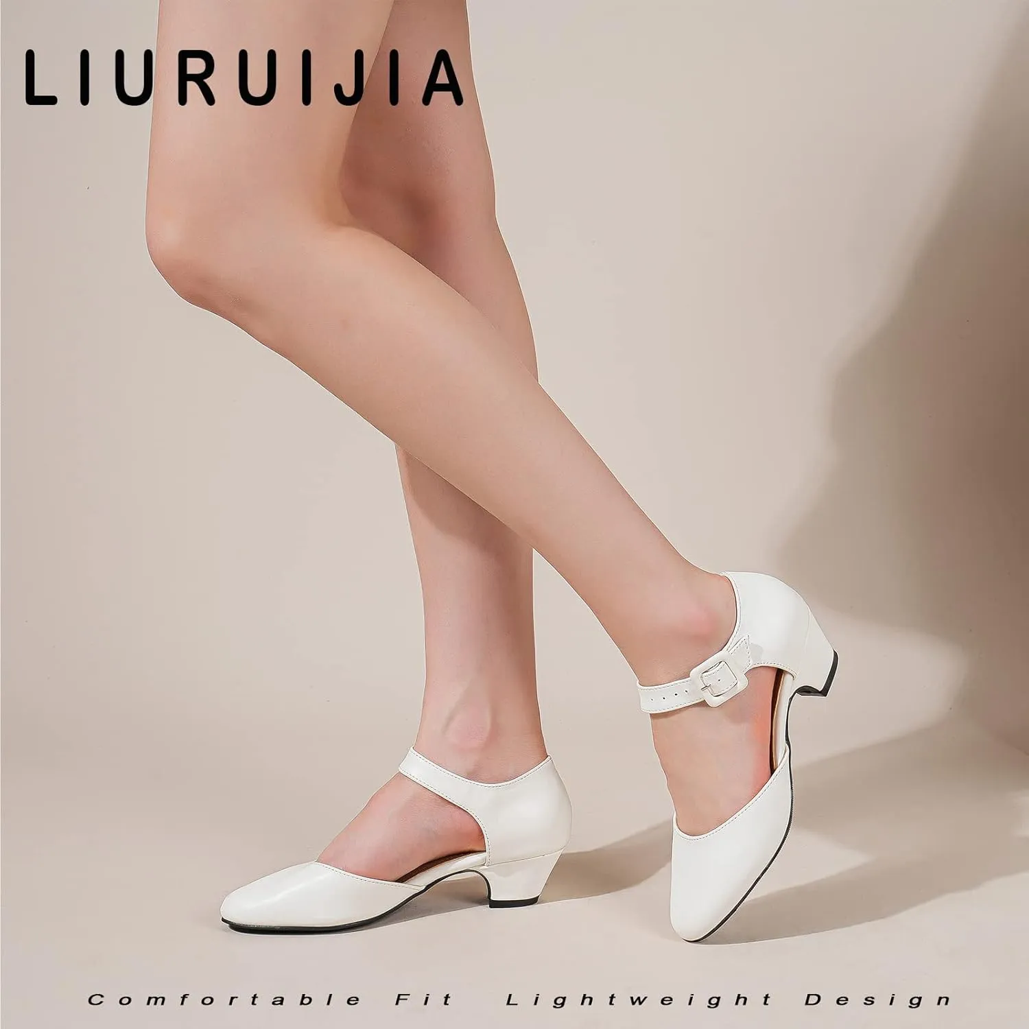 LIURUIJIA Women's Ankle Strap Low Heel Dress Shoes Closed Toe Formal Work Wedding Bridal Heels Comfortable Pumps