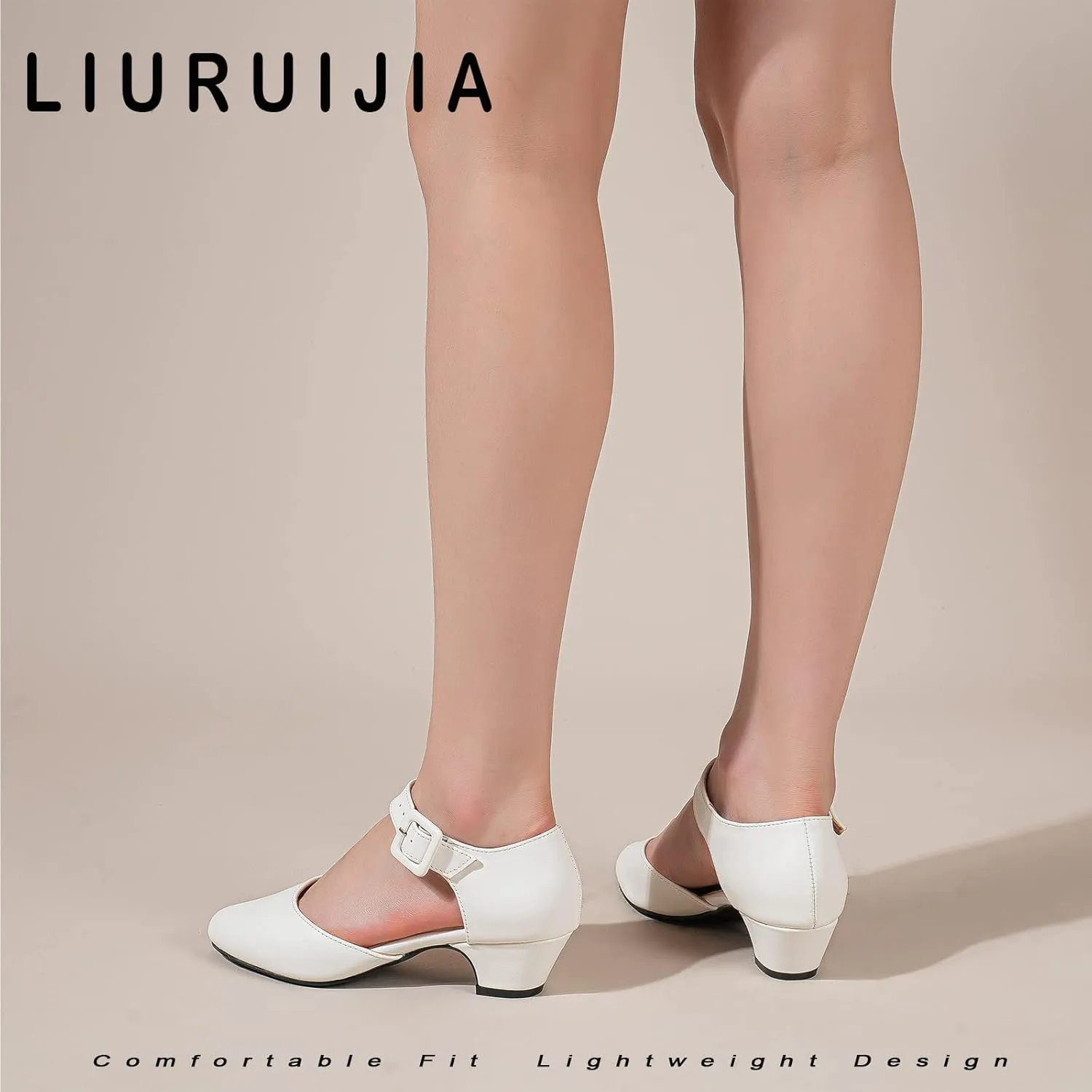 LIURUIJIA Women's Ankle Strap Low Heel Dress Shoes Closed Toe Formal Work Wedding Bridal Heels Comfortable Pumps