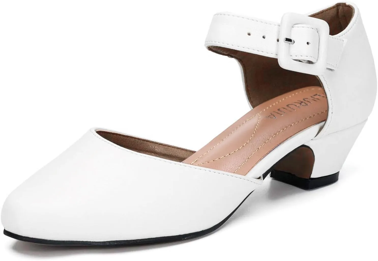 LIURUIJIA Women's Ankle Strap Low Heel Dress Shoes Closed Toe Formal Work Wedding Bridal Heels Comfortable Pumps