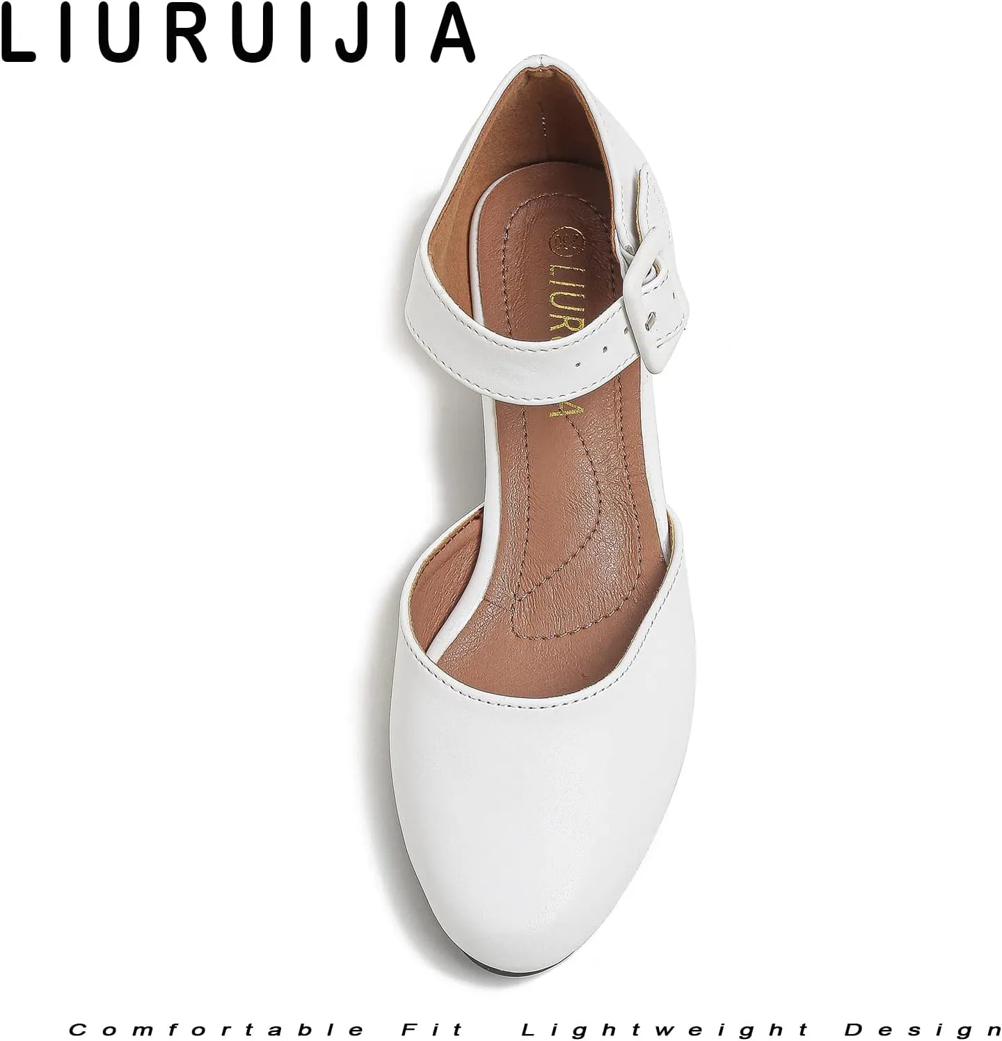 LIURUIJIA Women's Ankle Strap Low Heel Dress Shoes Closed Toe Formal Work Wedding Bridal Heels Comfortable Pumps