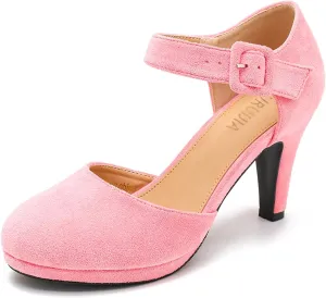 LIURUIJIA Womens Closed Toe High Heels Pumps D'Orsay Ankle Strap Comfortable Platform Heels Shoes Casual Dressy