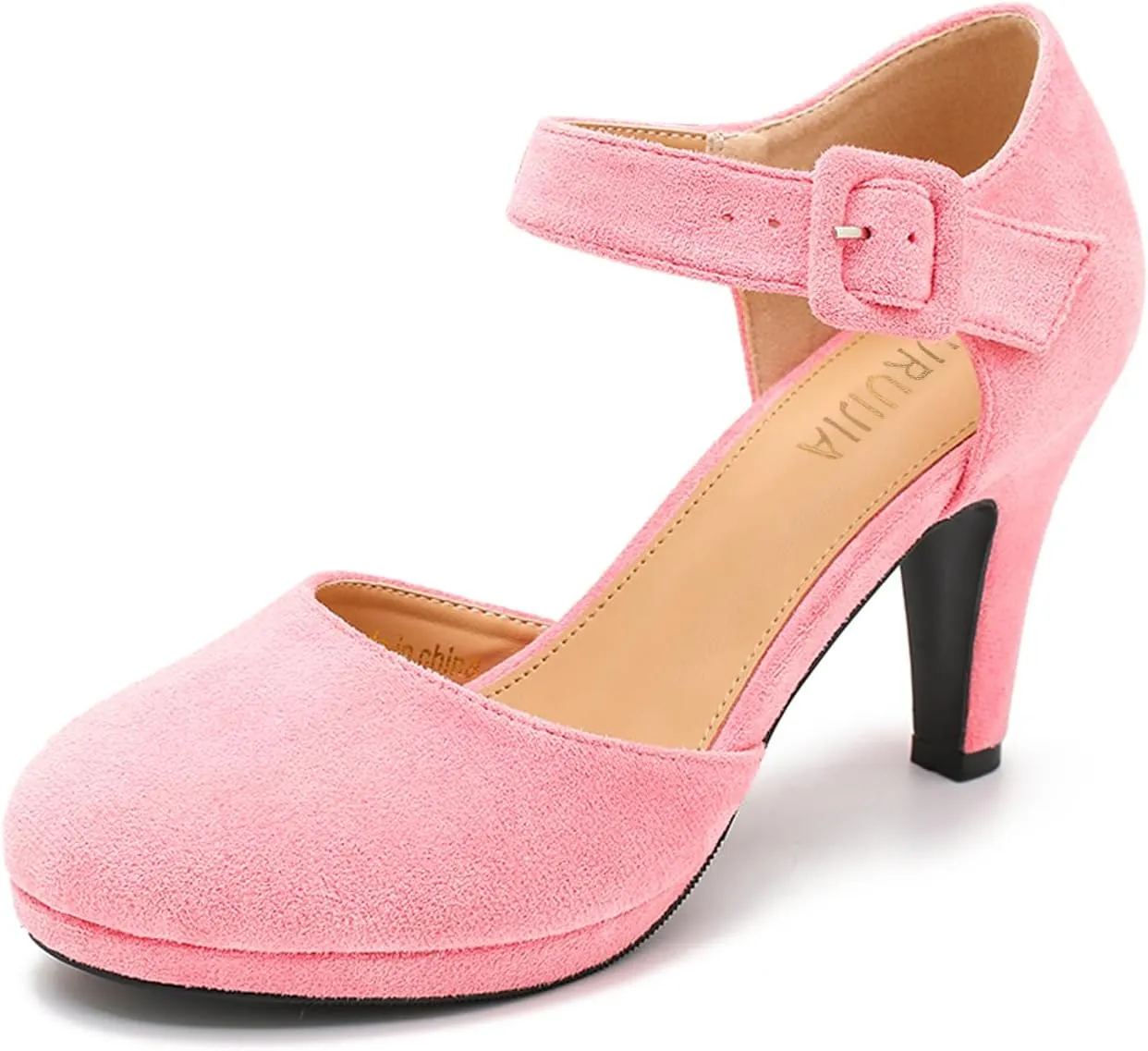 LIURUIJIA Womens Closed Toe High Heels Pumps D'Orsay Ankle Strap Comfortable Platform Heels Shoes Casual Dressy