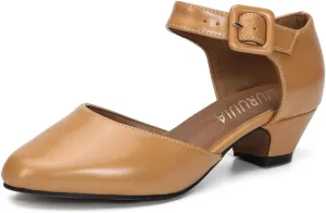LIURUIJIA Women's Closed Toe Low Chunky Heel Pumps Ankle Strap Dress Shoes for Work Wedding Party Dance