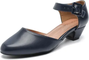 LIURUIJIA Women's Closed Toe Low Chunky Heel Pumps Ankle Strap Dress Shoes for Work Wedding Party Dance