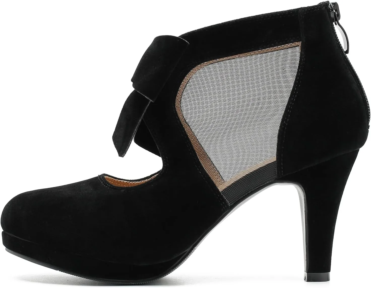 LIURUIJIA Women's Platform High Heels Bow Pumps Cutout Mesh Panel Wedding Work Party Dress Shoes