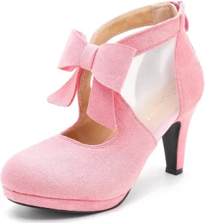 LIURUIJIA Womens Platform High Heels Bow Pumps Cutout Mesh Panel Wedding Work Party Dress Shoes