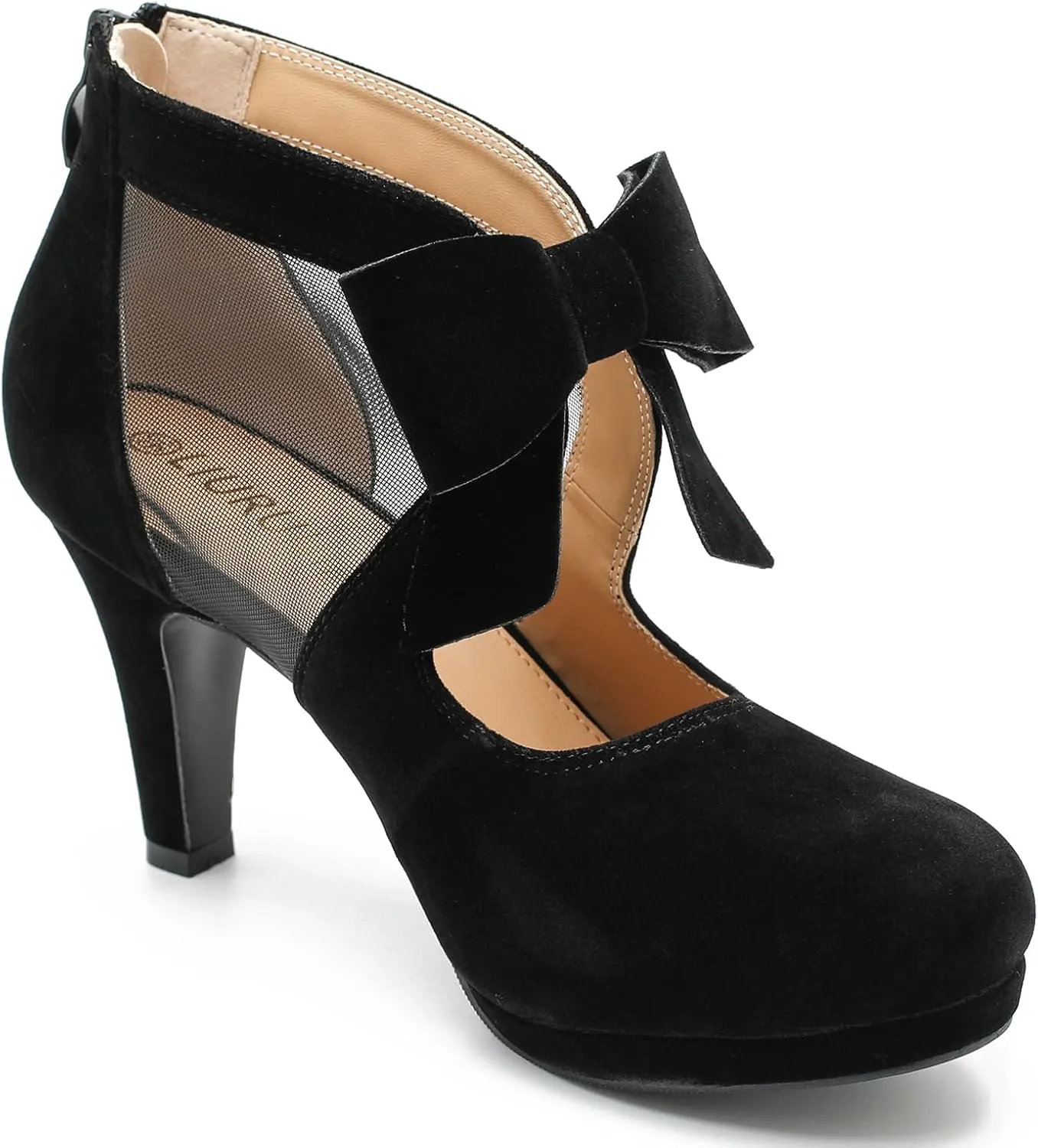 LIURUIJIA Women's Platform High Heels Bow Pumps Cutout Mesh Panel Wedding Work Party Dress Shoes