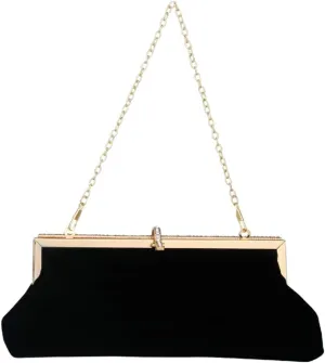 LOGOFUN Velvet Bag Rhinestone Elegant Handbag Women Wedding Party Evening Clutch Bag (Black)