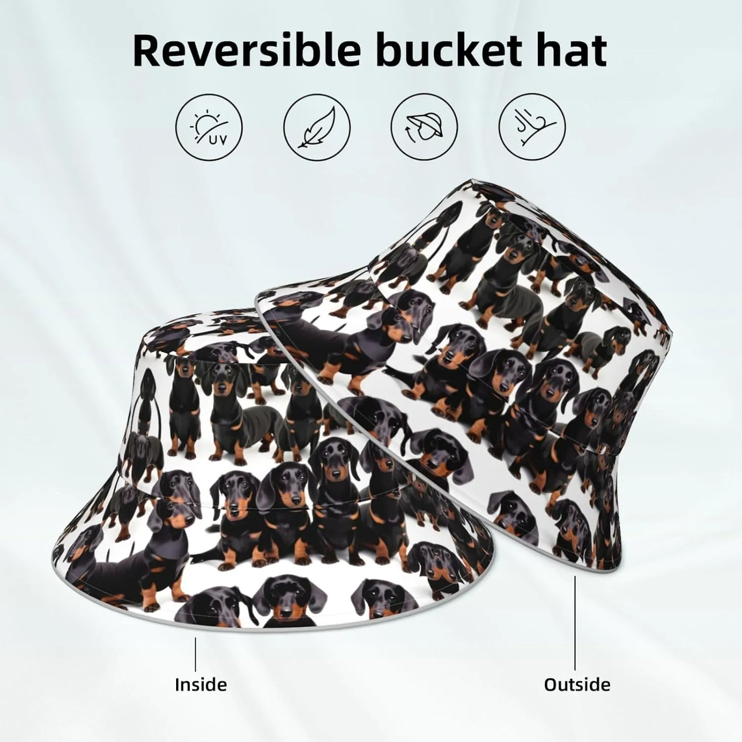 Long Ears French Bulldog Print Bucket Hat for Women and Men Packable Travel Summer Beach Hat Sun Hats Hiking Hat