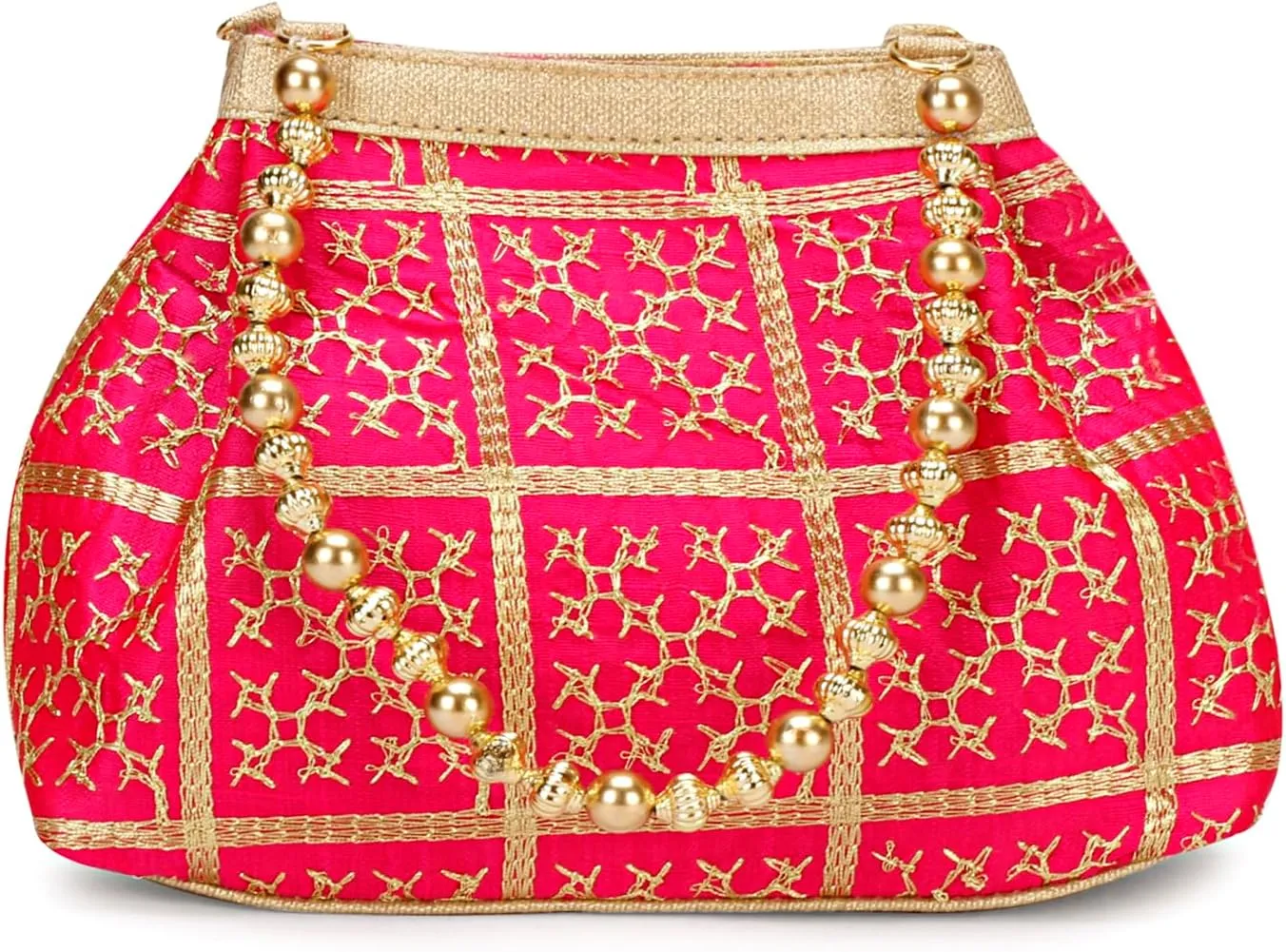LONGING TO BUY Potli Bags for Women Embroidered Evening Purses with Gold Pearl Handle, Indian Women Potli Bags for Wedding