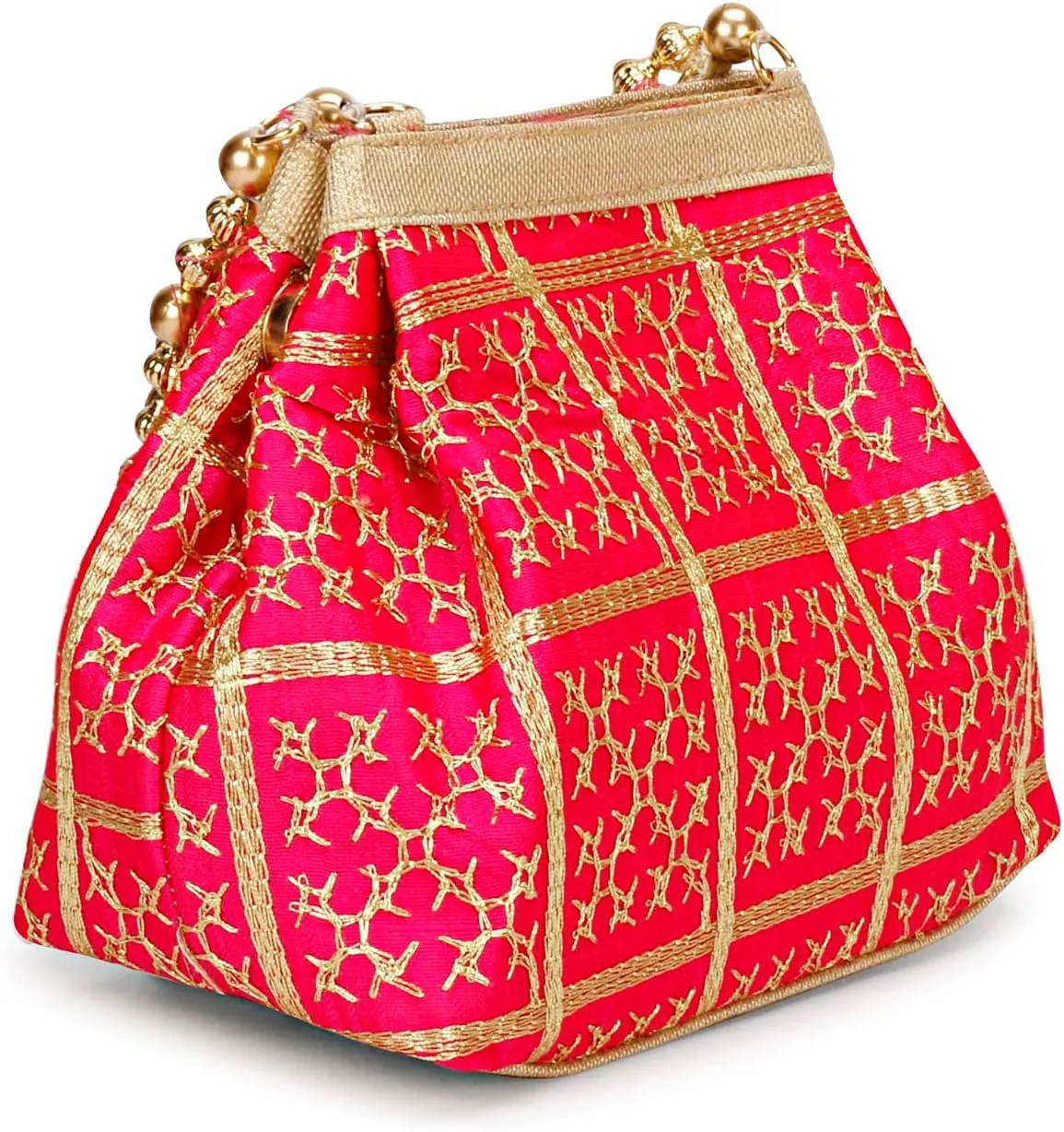 LONGING TO BUY Potli Bags for Women Embroidered Evening Purses with Gold Pearl Handle, Indian Women Potli Bags for Wedding
