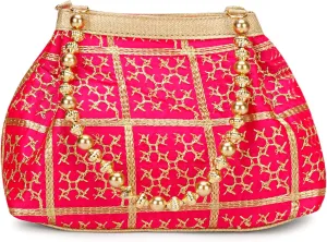 LONGING TO BUY Potli Bags for Women Embroidered Evening Purses with Gold Pearl Handle, Indian Women Potli Bags for Wedding
