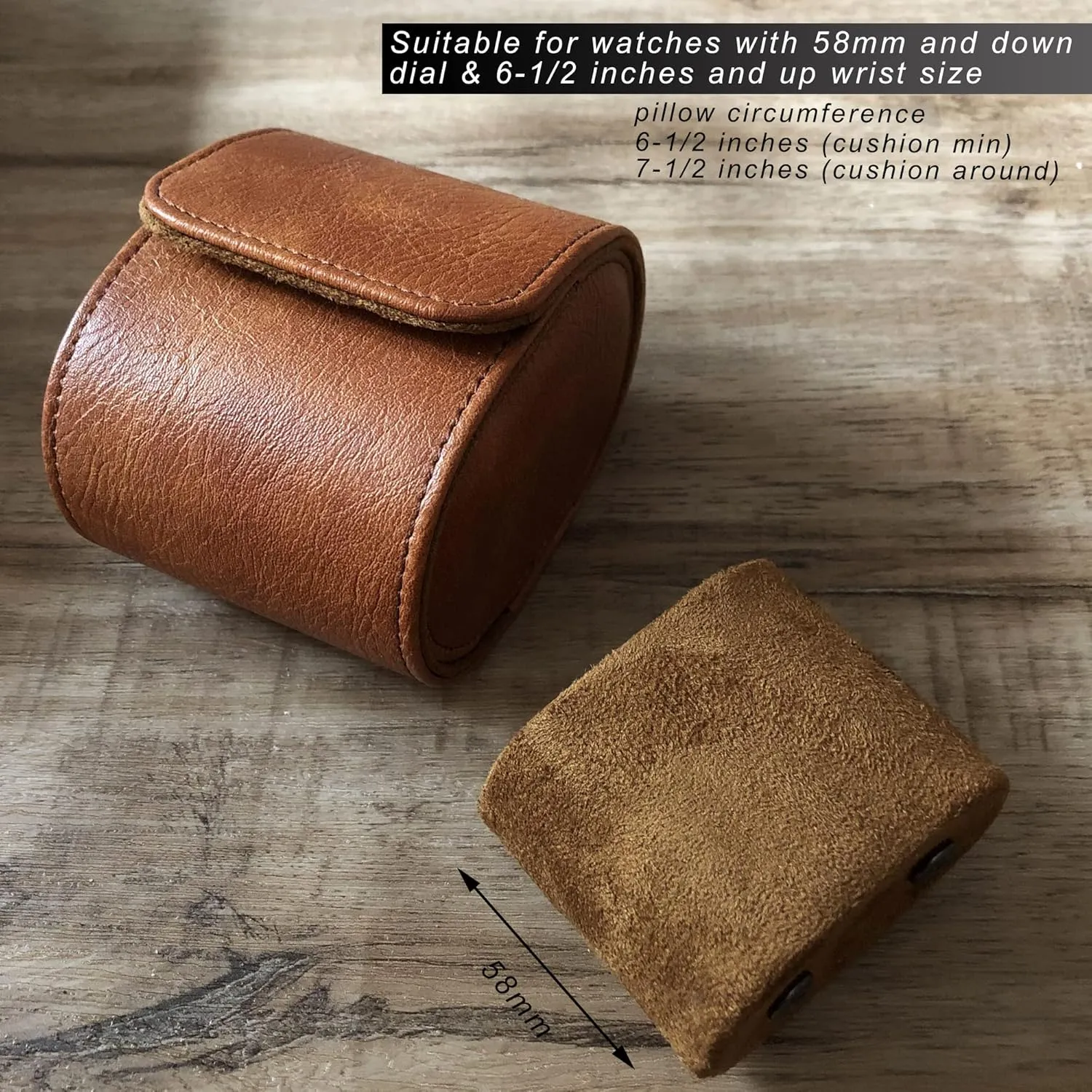 Longjet Watch Roll Travel Case for Men Portable Watches Organizer Box with Removable Velvet Pillow Holder (1 Slot Brown)