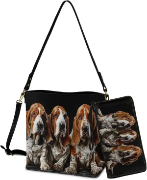 Lotusorchid Bucket Purse and Wallet Set, Leather Crossbody Shoulder Handbag Hobo Bag with Adjustable Strap for Women