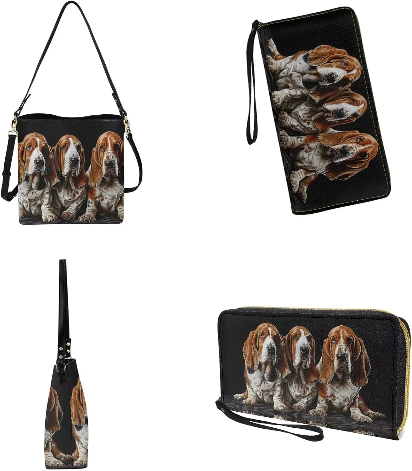 Lotusorchid Bucket Purse and Wallet Set, Leather Crossbody Shoulder Handbag Hobo Bag with Adjustable Strap for Women