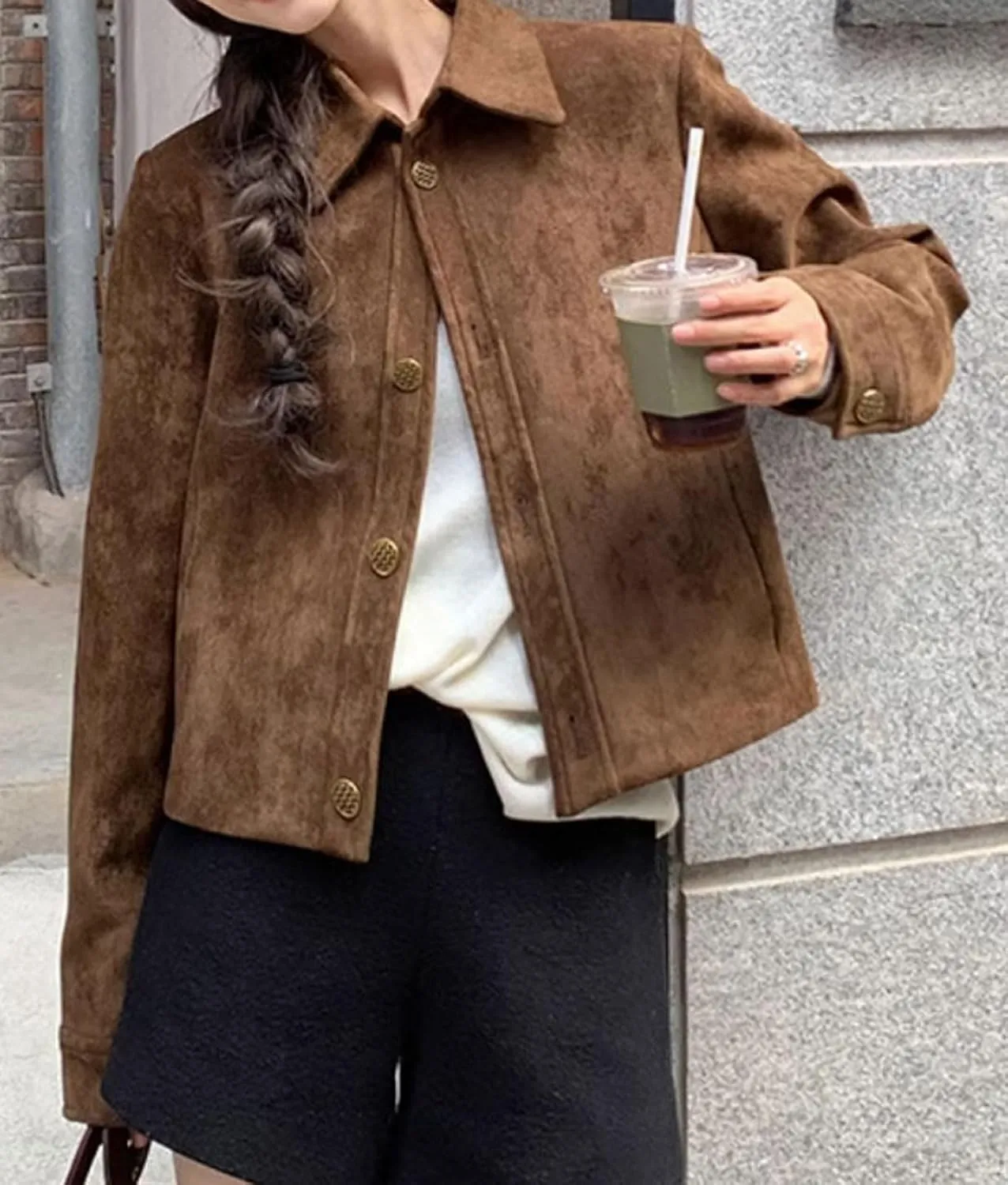 loveimgs Women Cropped Faux Suede Blazer Leather Bomber Jacket Fall Aviator Button Down Crop Trench Coat Moto Jacket