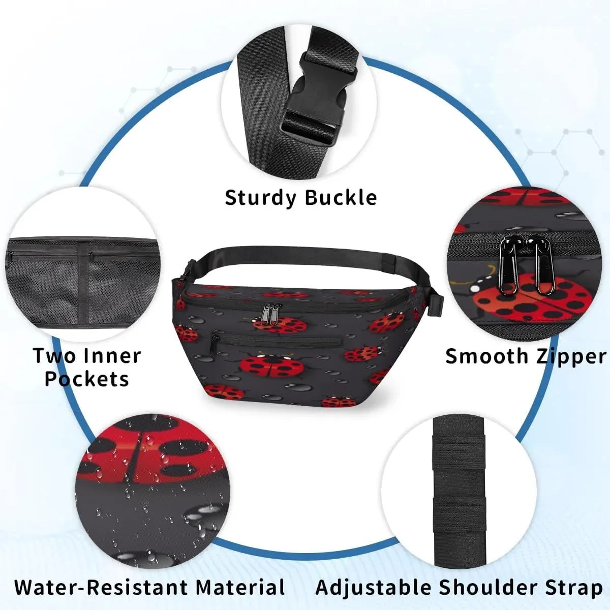 Lovely Ladybugs Crossbody Sling Bag for Women Men Crossbody Backpack with 4 Zipper Pockets Fanny Pack Shoulder Casual Daypack for Travel Running Hiking Cycling