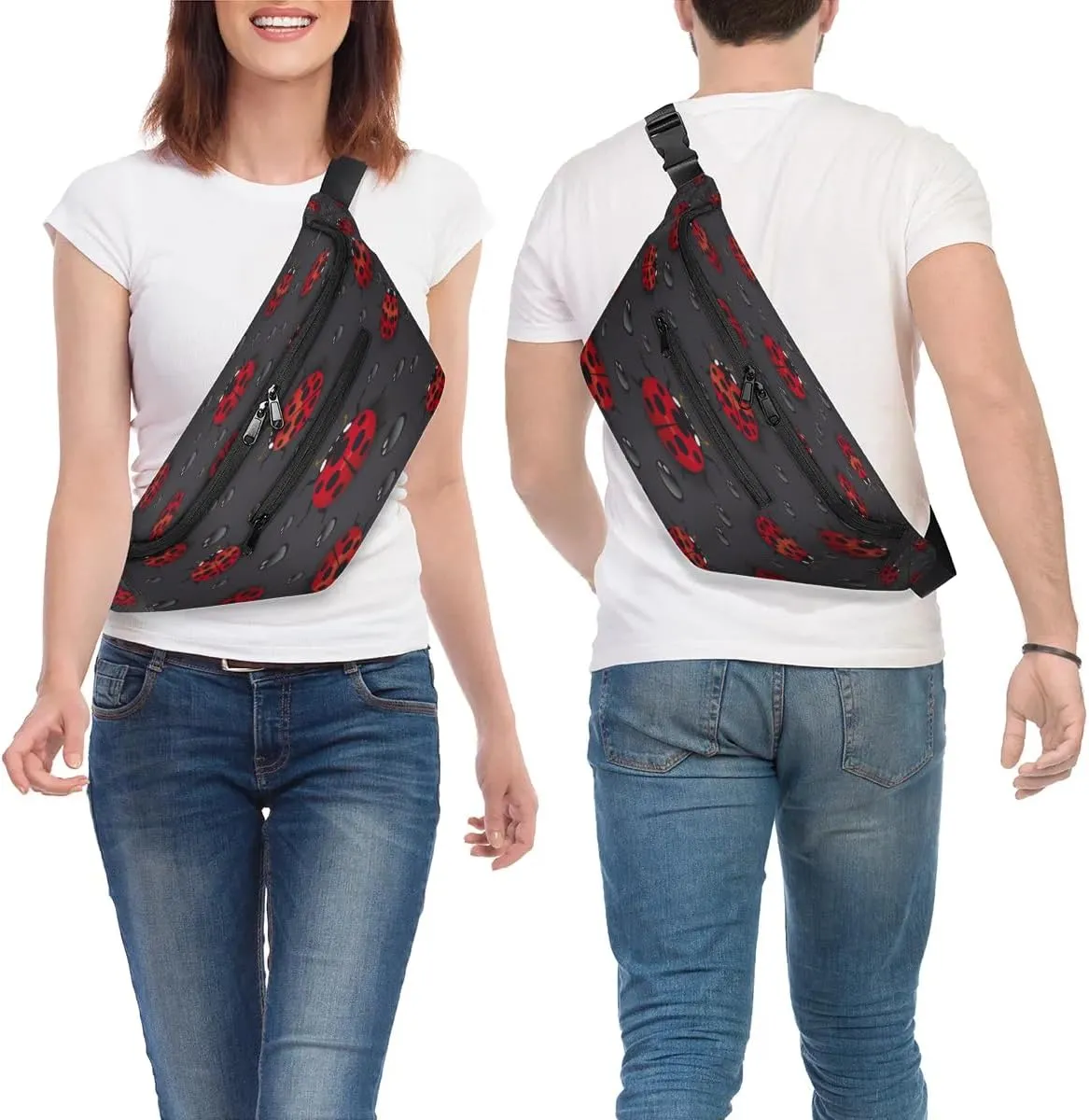Lovely Ladybugs Crossbody Sling Bag for Women Men Crossbody Backpack with 4 Zipper Pockets Fanny Pack Shoulder Casual Daypack for Travel Running Hiking Cycling