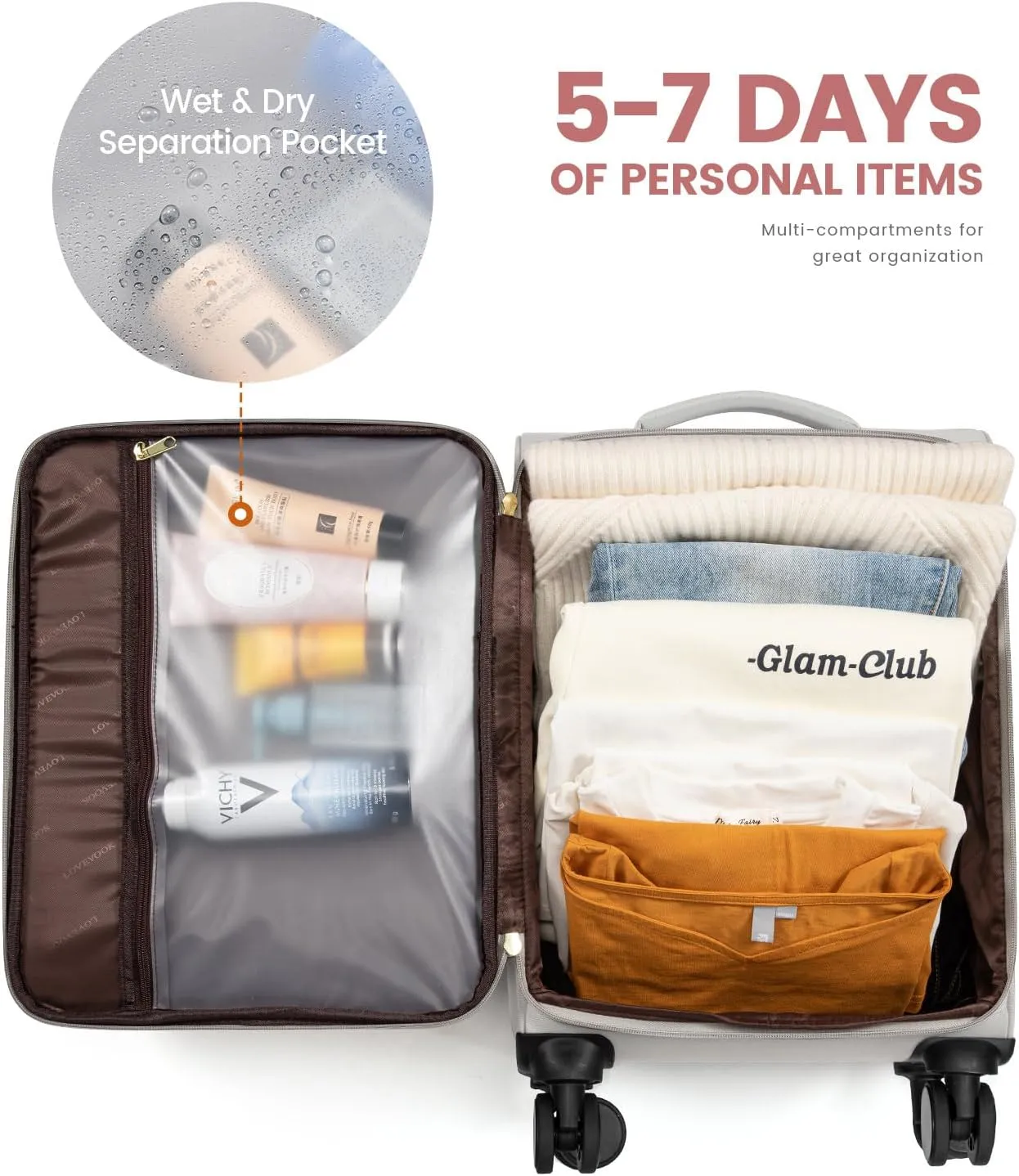 LOVEVOOK Carry on Luggage for Women and Men, Softside Suitcases with Daul Wheels